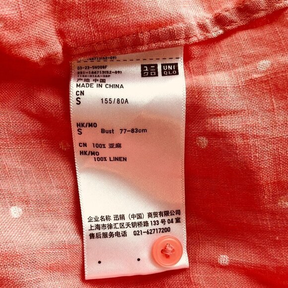 UNIQLO Linen Blouse Polka Dot Soft Pink Watermelon Red, Sz Xs - Picture 4 of 4